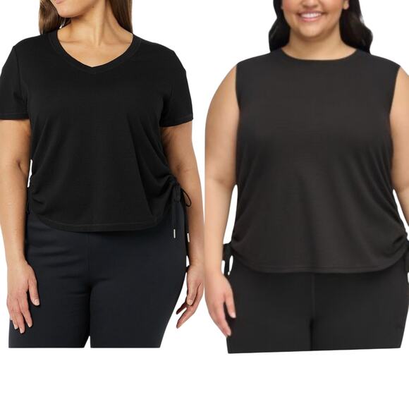 Calvin Klein Performance Bundle of 2 Black Side Tie Activewear Tops Plus 1X NWT - Picture 1 of 16